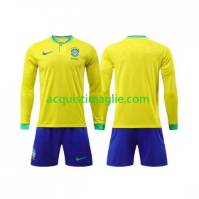 Divisa di Calcio Brasile Bambino Prima Mondiali 2022 Manica Lunga